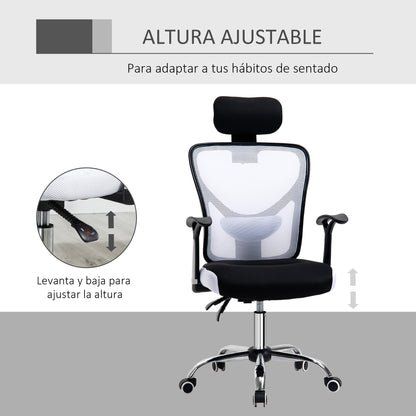 Mesh Office Chair with Adjustable Height Reclining Function Adjustable Headrest and Lumbar Support 62x67x108-118 cm White