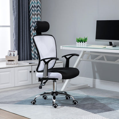 Mesh Office Chair with Adjustable Height Reclining Function Adjustable Headrest and Lumbar Support 62x67x108-118 cm White