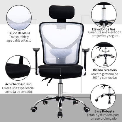 Mesh Office Chair with Adjustable Height Reclining Function Adjustable Headrest and Lumbar Support 62x67x108-118 cm White