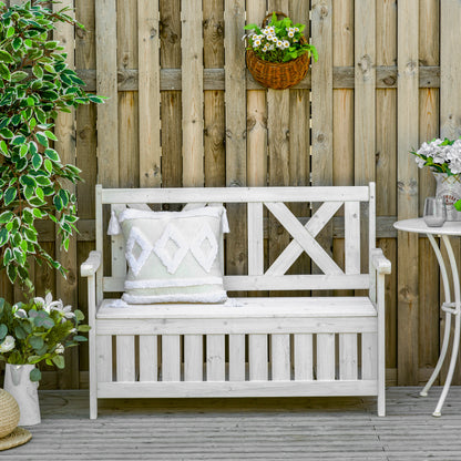 Storage Bench 2-Seater Garden Trunk Bench Cushion Trunk Storage White 115 x 61 x 85 cm