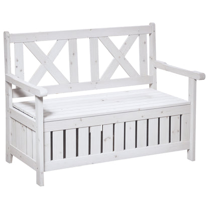 Storage Bench 2-Seater Garden Trunk Bench Cushion Trunk Storage White 115 x 61 x 85 cm