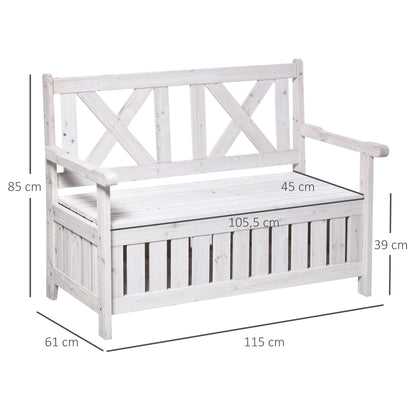 Storage Bench 2-Seater Garden Trunk Bench Cushion Trunk Storage White 115 x 61 x 85 cm