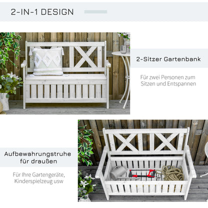 Storage Bench 2-Seater Garden Trunk Bench Cushion Trunk Storage White 115 x 61 x 85 cm