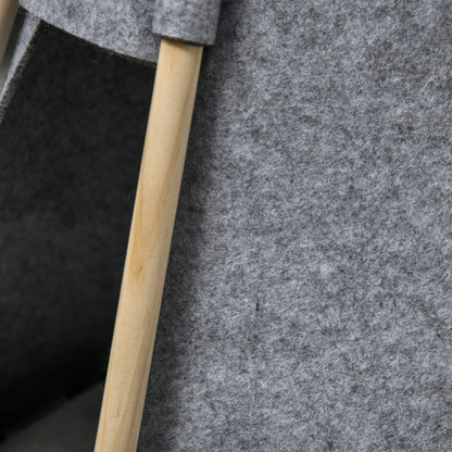 Pet Teepee Tent - Gray teepee for cats or small dogs - thick cushion for maximum comfort 2 pompoms included - pine wood structure felt plush gray