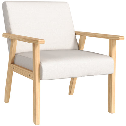 Armchair Living Room Lounge Chair Armchair Relax Chair with Solid Wood Legs, Reading Chair with Linen Look, Upholstered Chair for Bedroom Home Office, Cream White