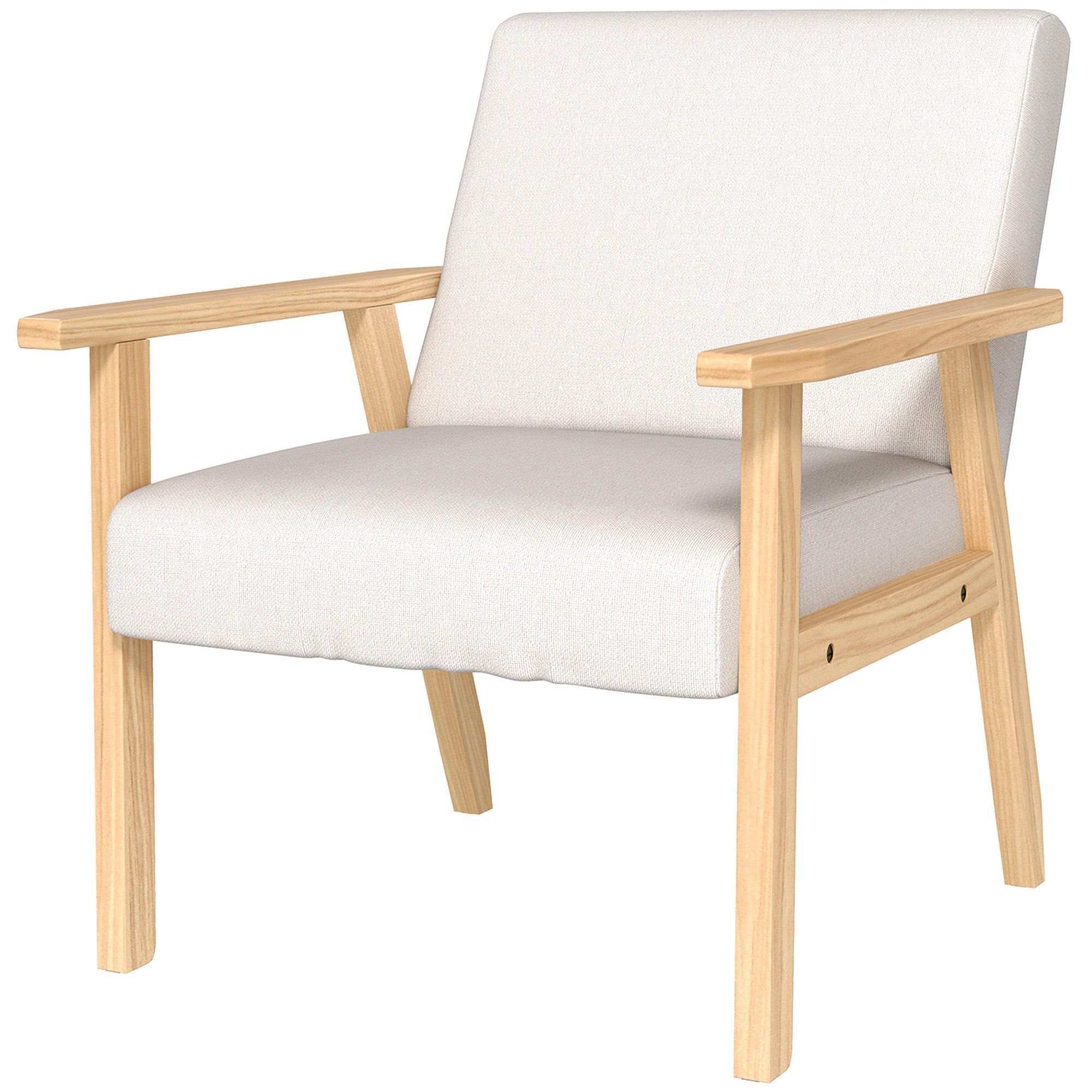 Armchair Living Room Lounge Chair Armchair Relax Chair with Solid Wood Legs, Reading Chair with Linen Look, Upholstered Chair for Bedroom Home Office, Cream White