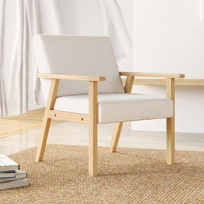 Armchair Living Room Lounge Chair Armchair Relax Chair with Solid Wood Legs, Reading Chair with Linen Look, Upholstered Chair for Bedroom Home Office, Cream White