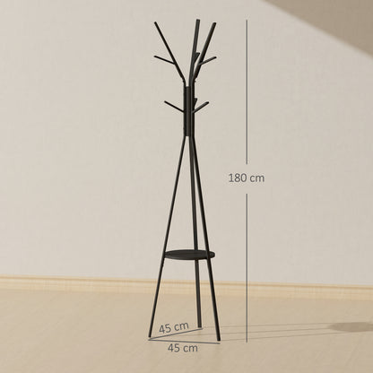 Tree Shape Coat Rack Metal Clothes Rack with 9 Hooks and Shelf Vintage Coat Rack for Bedroom Living Room 45x45x180 cm Black