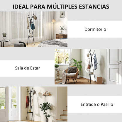 Tree Shape Coat Rack Metal Clothes Rack with 9 Hooks and Shelf Vintage Coat Rack for Bedroom Living Room 45x45x180 cm Black