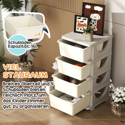 Drawer Cabinet for Kids with Storage Space Storage Boxes Toy Organizer Toy Box Four Levels for Children's Room 3-6 Years Children's Furniture Cream White 37 x 37 x 76 cm