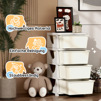 Drawer Cabinet for Kids with Storage Space Storage Boxes Toy Organizer Toy Box Four Levels for Children's Room 3-6 Years Children's Furniture Cream White 37 x 37 x 76 cm