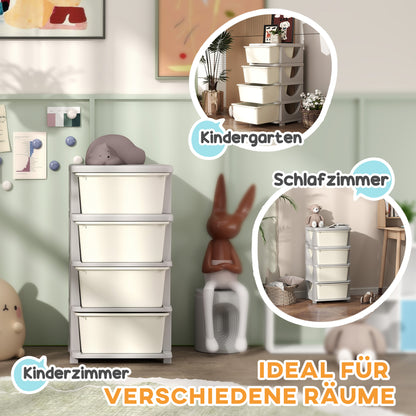 Drawer Cabinet for Kids with Storage Space Storage Boxes Toy Organizer Toy Box Four Levels for Children's Room 3-6 Years Children's Furniture Cream White 37 x 37 x 76 cm