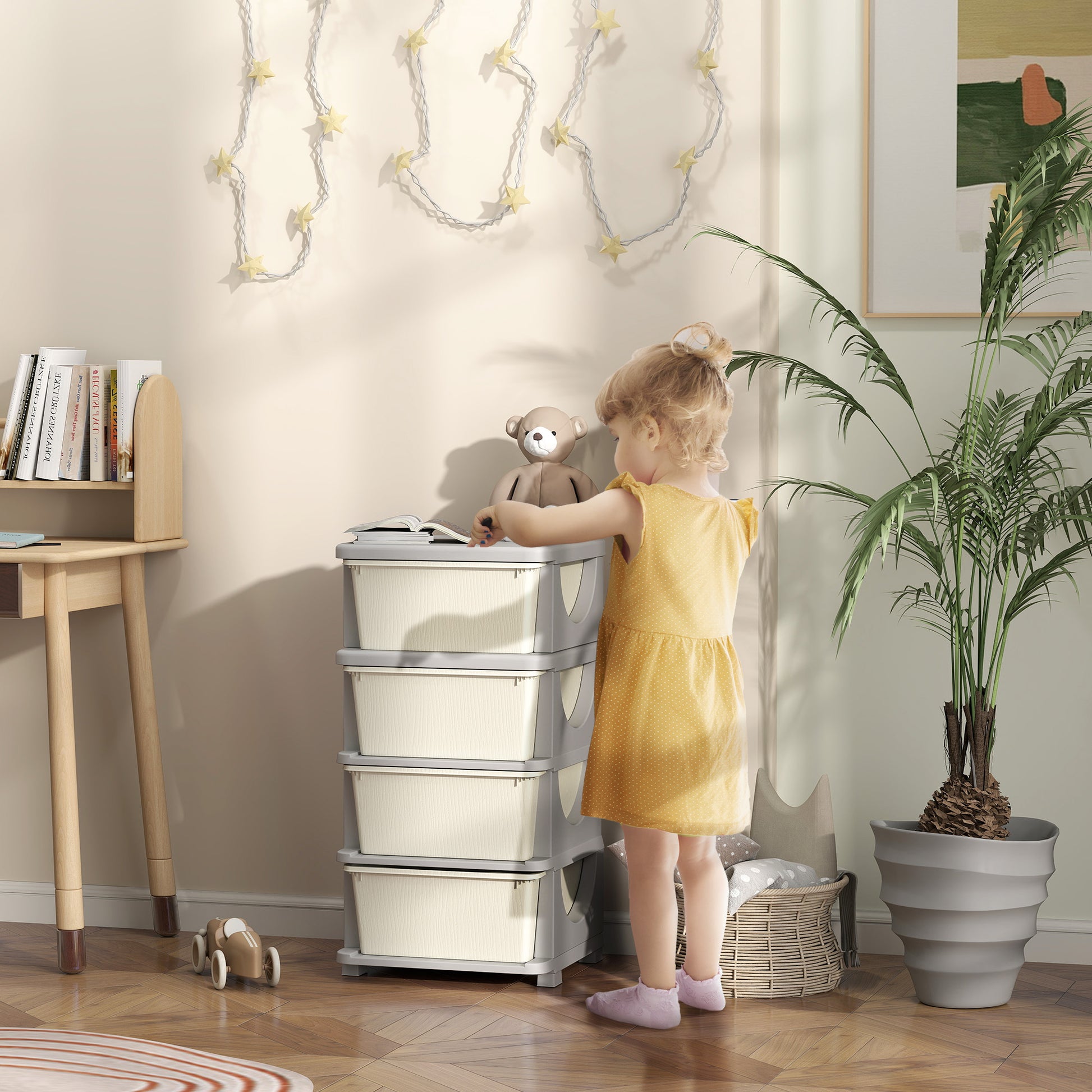 Drawer Cabinet for Kids with Storage Space Storage Boxes Toy Organizer Toy Box Four Levels for Children's Room 3-6 Years Children's Furniture Cream White 37 x 37 x 76 cm