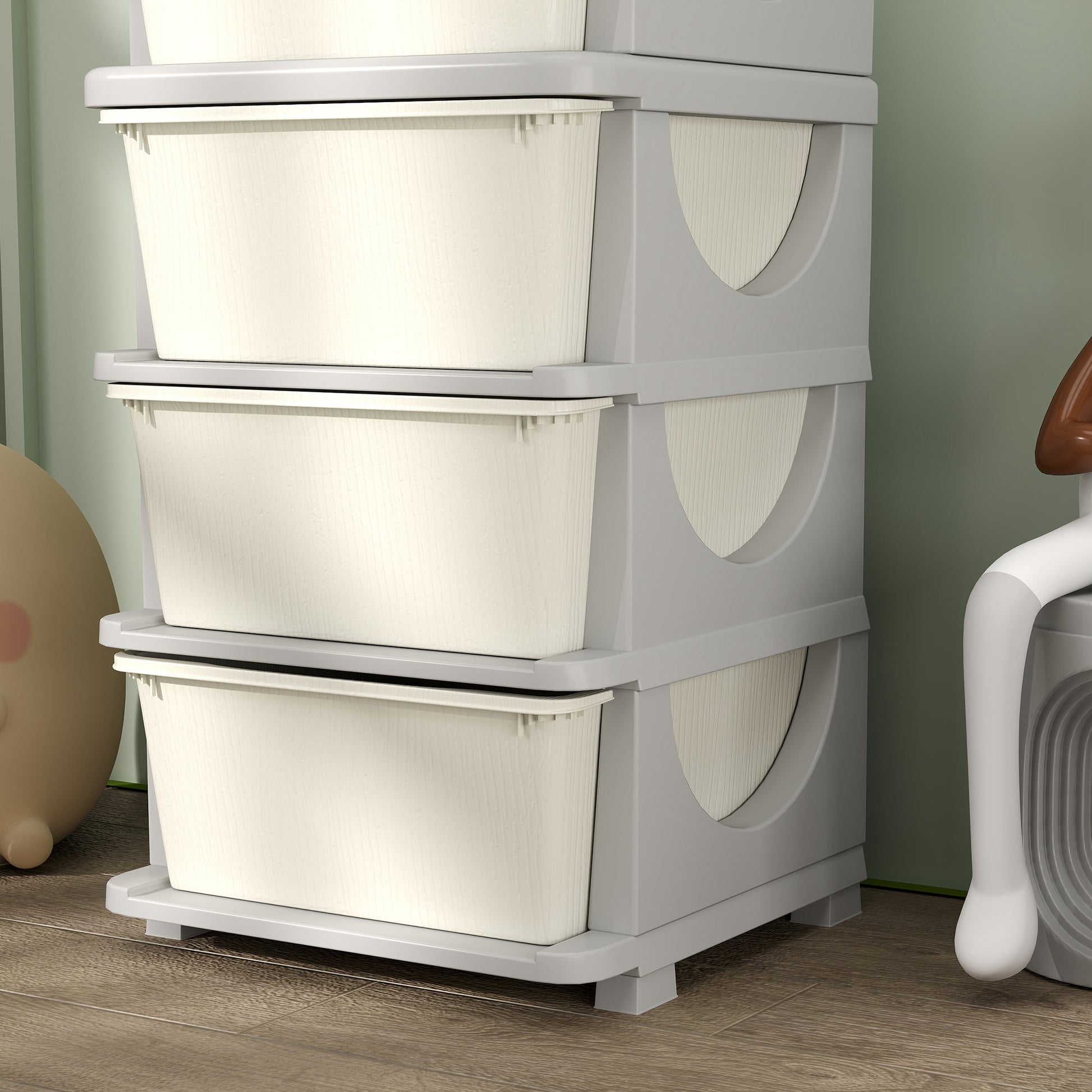 Drawer Cabinet for Kids with Storage Space Storage Boxes Toy Organizer Toy Box Four Levels for Children's Room 3-6 Years Children's Furniture Cream White 37 x 37 x 76 cm