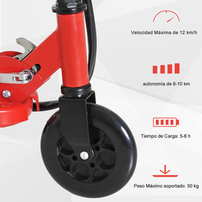Electric Scooter for Kids 7+ Foldable Scooter with Adjustable Height Rechargeable Battery 24V Speed up to 12 km/h and Brake Load 50 kg 74x36x82.5-92.5 cm Red