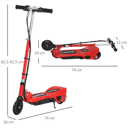 Electric Scooter for Kids 7+ Foldable Scooter with Adjustable Height Rechargeable Battery 24V Speed up to 12 km/h and Brake Load 50 kg 74x36x82.5-92.5 cm Red