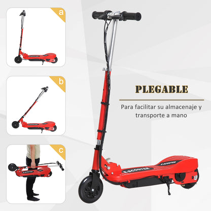 Electric Scooter for Kids 7+ Foldable Scooter with Adjustable Height Rechargeable Battery 24V Speed up to 12 km/h and Brake Load 50 kg 74x36x82.5-92.5 cm Red