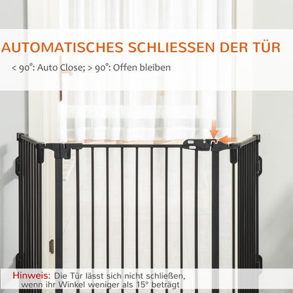 Dog Barrier Gate Door Guard Pet Safety Gate Adjustable Foldable Fireplace Gate with Automatic Closing Door 3 Panels for Stove Wall Mounting/Free-standing Black 202.5 x 76 cm