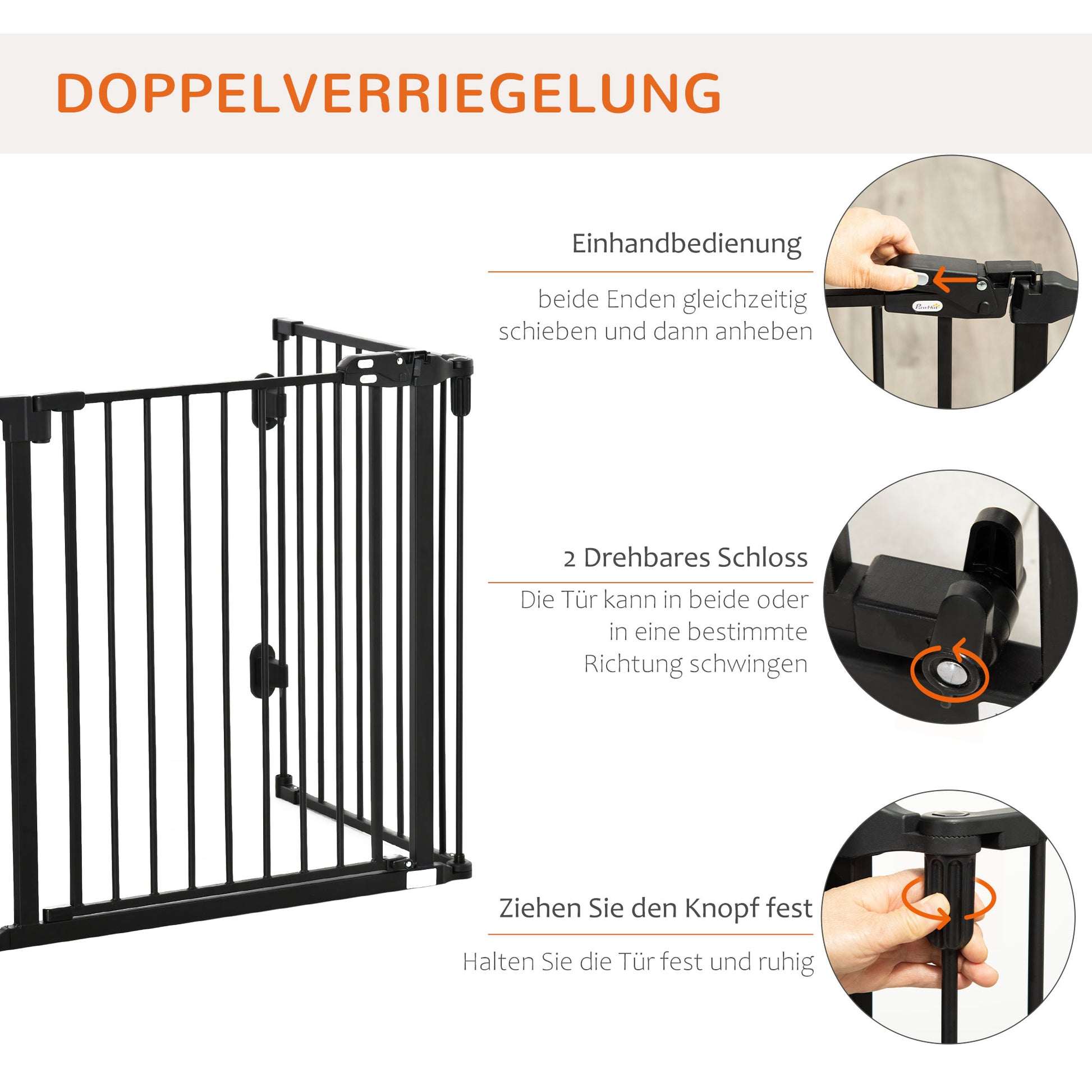 Dog Barrier Gate Door Guard Pet Safety Gate Adjustable Foldable Fireplace Gate with Automatic Closing Door 3 Panels for Stove Wall Mounting/Free-standing Black 202.5 x 76 cm