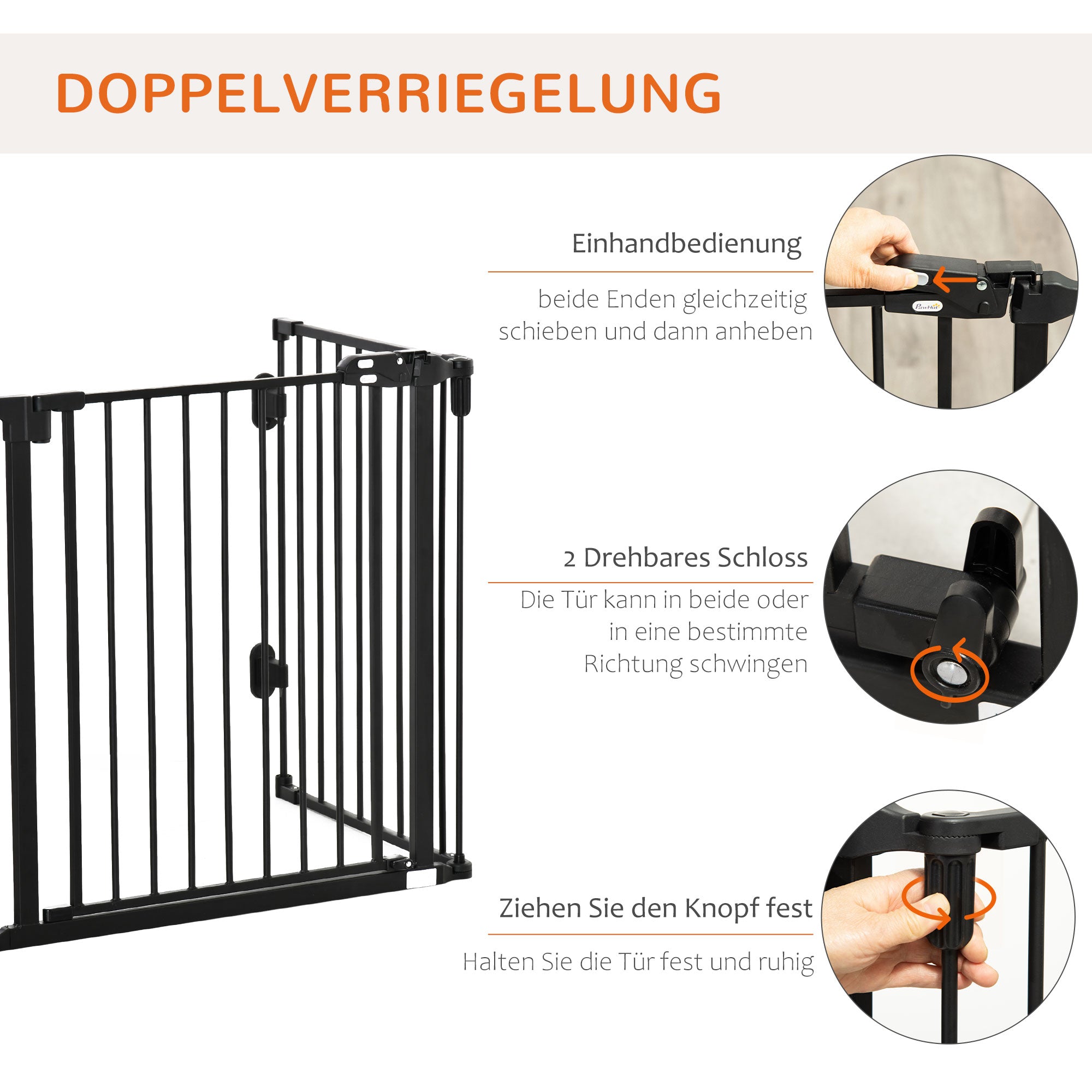 Dog Barrier Gate Door Guard Pet Safety Gate Adjustable Foldable Fireplace Gate with Automatic Closing Door 3 Panels for Stove Wall Mounting/Free-standing Black 202.5 x 76 cm