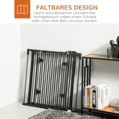 Dog Barrier Gate Door Guard Pet Safety Gate Adjustable Foldable Fireplace Gate with Automatic Closing Door 3 Panels for Stove Wall Mounting/Free-standing Black 202.5 x 76 cm