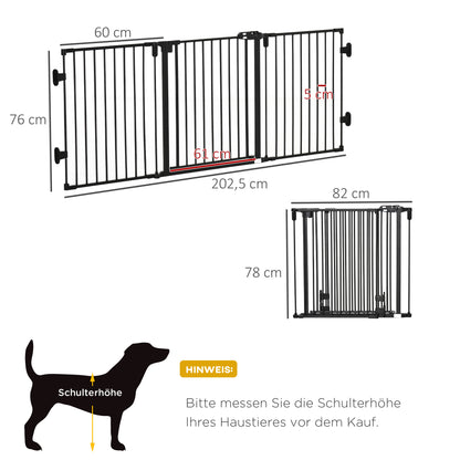 Dog Barrier Gate Door Guard Pet Safety Gate Adjustable Foldable Fireplace Gate with Automatic Closing Door 3 Panels for Stove Wall Mounting/Free-standing Black 202.5 x 76 cm
