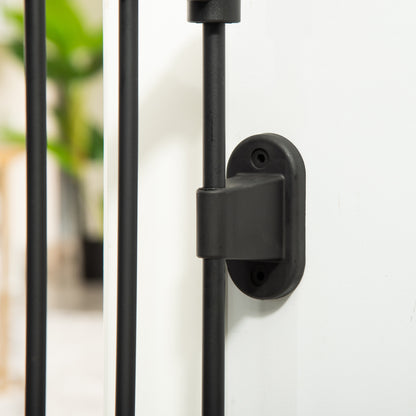 Dog Barrier Gate Door Guard Pet Safety Gate Adjustable Foldable Fireplace Gate with Automatic Closing Door 3 Panels for Stove Wall Mounting/Free-standing Black 202.5 x 76 cm