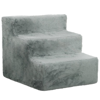 3-Step Dog Staircase, 35 cm Cat Staircase for Bed and Sofa, Pet Staircase for Dogs and Cats up to 5 kg, Plush Look, Light Gray