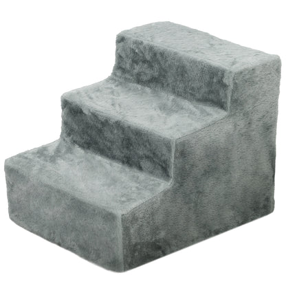 3-Step Dog Staircase, 35 cm Cat Staircase for Bed and Sofa, Pet Staircase for Dogs and Cats up to 5 kg, Plush Look, Light Gray