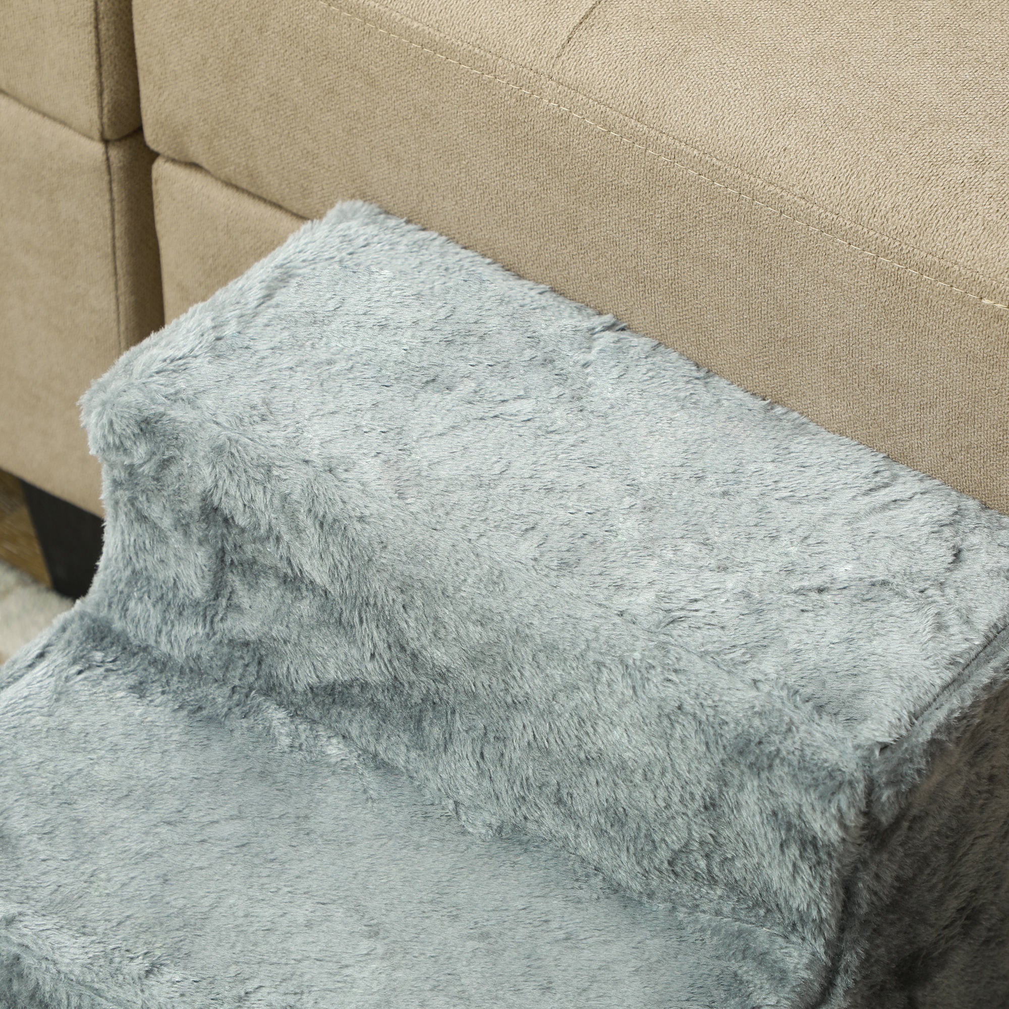 3-Step Dog Staircase, 35 cm Cat Staircase for Bed and Sofa, Pet Staircase for Dogs and Cats up to 5 kg, Plush Look, Light Gray