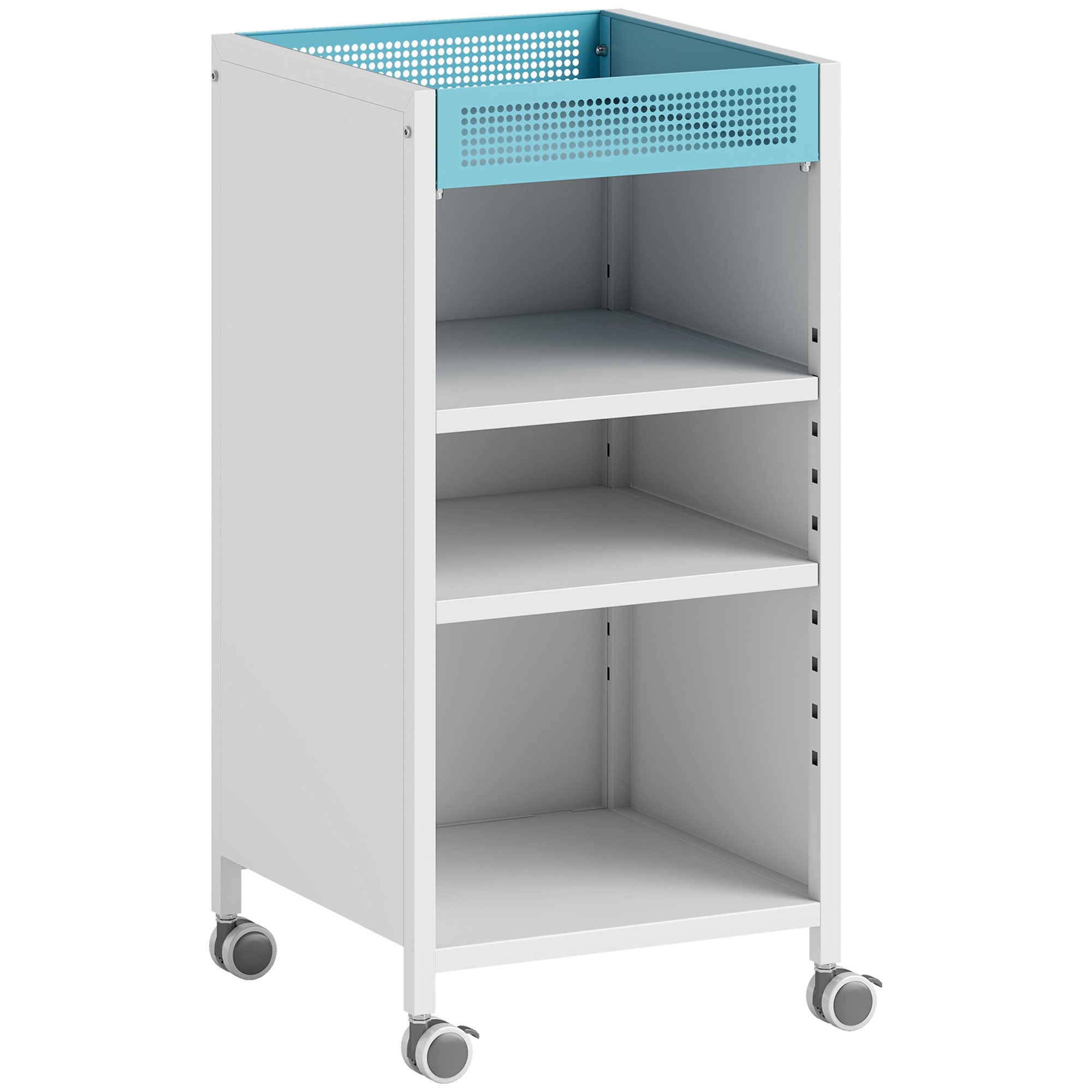 4-Tier Rolling Bookshelf with Top Basket & Adjustable Shelves, White