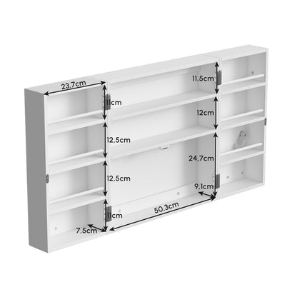 Lockable Medicine Cabinet, 2 Doors, 11 Compartments, 2 Keys, Wall-Mounted Cabinet for Kitchen, Hallway, Living Room, 20.9 x 7.9 x 20.9 in (53 x 20 x 53 cm), White