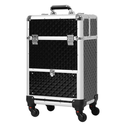 Professional Makeup Case with Drawer, Makeup Case with Wheels for Travel Work 13.4x9.8x24.4 inches Black