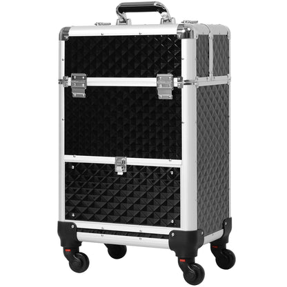 Professional Makeup Case with Drawer, Makeup Case with Wheels for Travel Work 13.4x9.8x24.4 inches Black