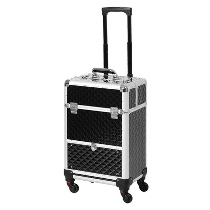 Professional Makeup Case with Drawer, Makeup Case with Wheels for Travel Work 13.4x9.8x24.4 inches Black