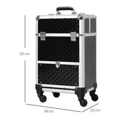 Professional Makeup Case with Drawer, Makeup Case with Wheels for Travel Work 13.4x9.8x24.4 inches Black