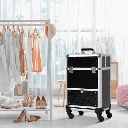 Professional Makeup Case with Drawer, Makeup Case with Wheels for Travel Work 13.4x9.8x24.4 inches Black