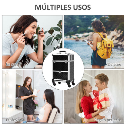 Professional Makeup Case with Drawer, Makeup Case with Wheels for Travel Work 13.4x9.8x24.4 inches Black