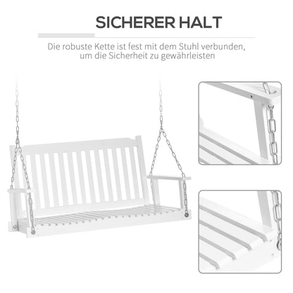 Garden Swing for 2 Persons Swing Bench Hanging Bench Solid Wood Patio Terrace Backyard White 117 x 69 x 60 cm
