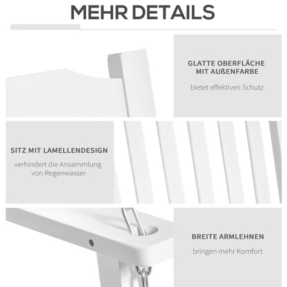 Garden Swing for 2 Persons Swing Bench Hanging Bench Solid Wood Patio Terrace Backyard White 117 x 69 x 60 cm