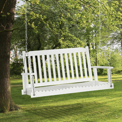 Garden Swing for 2 Persons Swing Bench Hanging Bench Solid Wood Patio Terrace Backyard White 117 x 69 x 60 cm