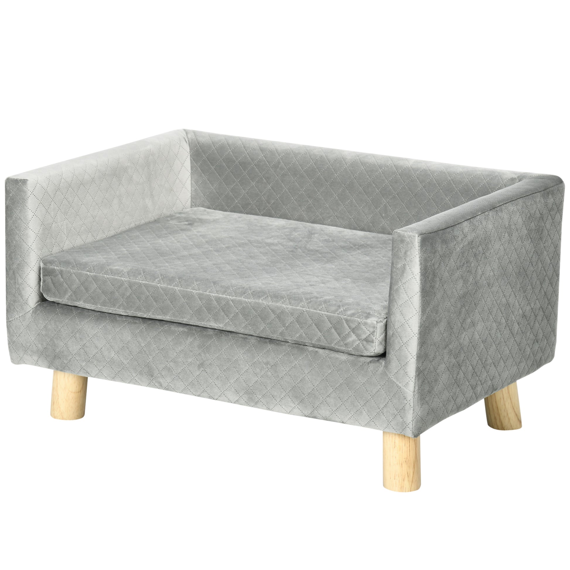 Dog Sofa with Wooden Legs Pet Bed Pet Sofa Pet Mat for Small Dogs up to 8 kg Velvet Touch Gray 64 x 45 x 36 cm