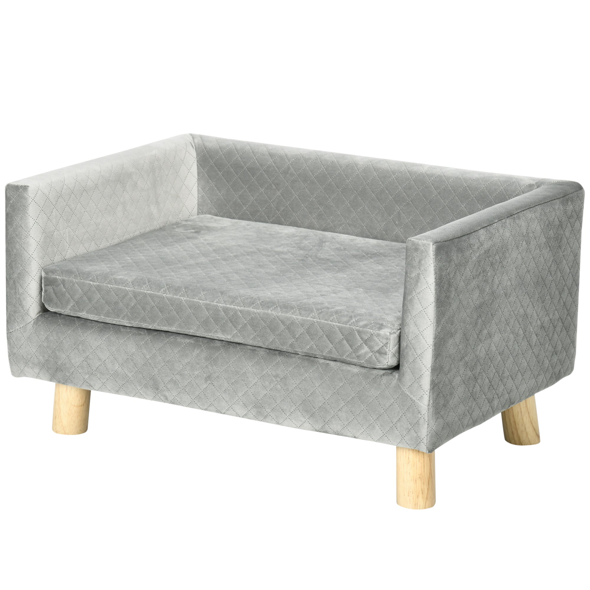 Dog Sofa with Wooden Legs Pet Bed Pet Sofa Pet Mat for Small Dogs up to 8 kg Velvet Touch Gray 64 x 45 x 36 cm