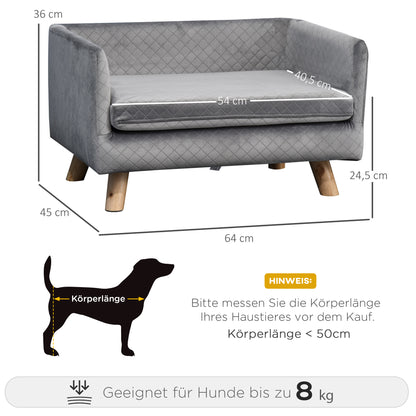 Dog Sofa with Wooden Legs Pet Bed Pet Sofa Pet Mat for Small Dogs up to 8 kg Velvet Touch Gray 64 x 45 x 36 cm