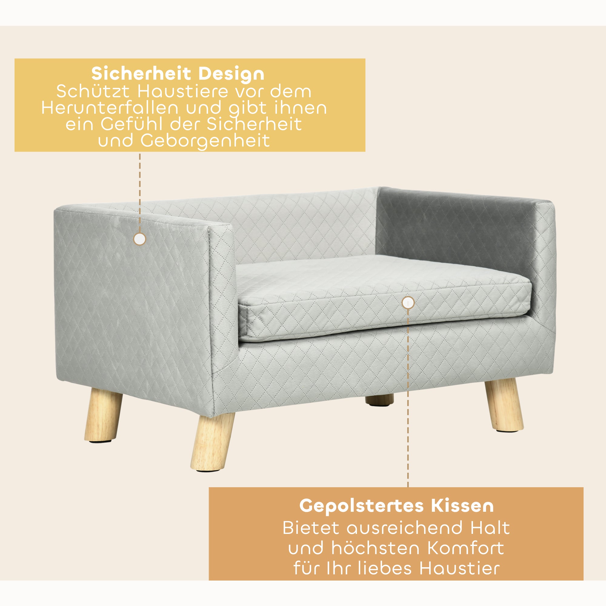 Dog Sofa with Wooden Legs Pet Bed Pet Sofa Pet Mat for Small Dogs up to 8 kg Velvet Touch Gray 64 x 45 x 36 cm