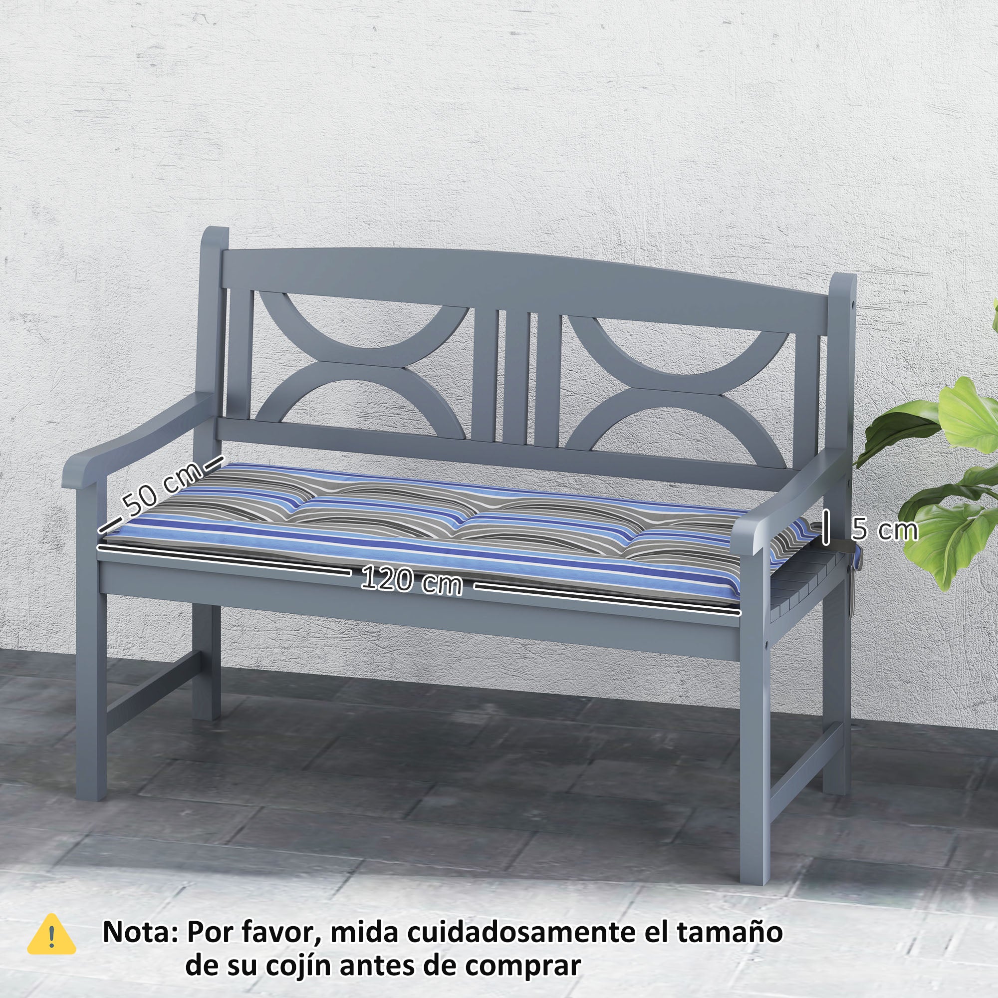 Set of 2 Garden Bench Cushions for 2 Seater Bench 120x50x5 cm Rectangular Cushions for Indoor and Outdoor Waterproof with Thick Filling and Multicolor Stripes Tie Strings