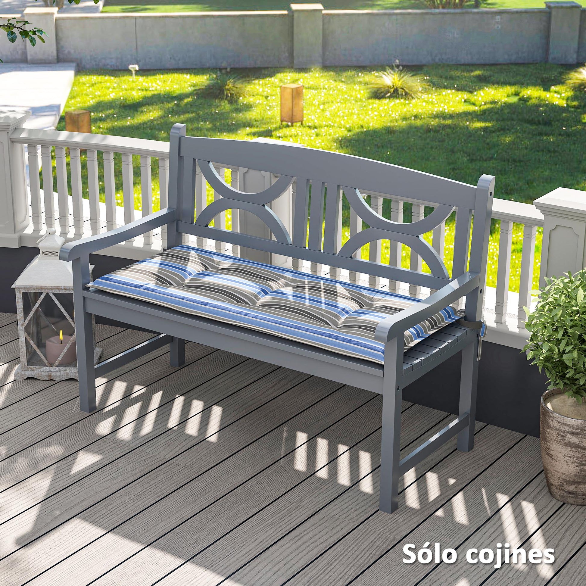 Set of 2 Garden Bench Cushions for 2 Seater Bench 120x50x5 cm Rectangular Cushions for Indoor and Outdoor Waterproof with Thick Filling and Multicolor Stripes Tie Strings
