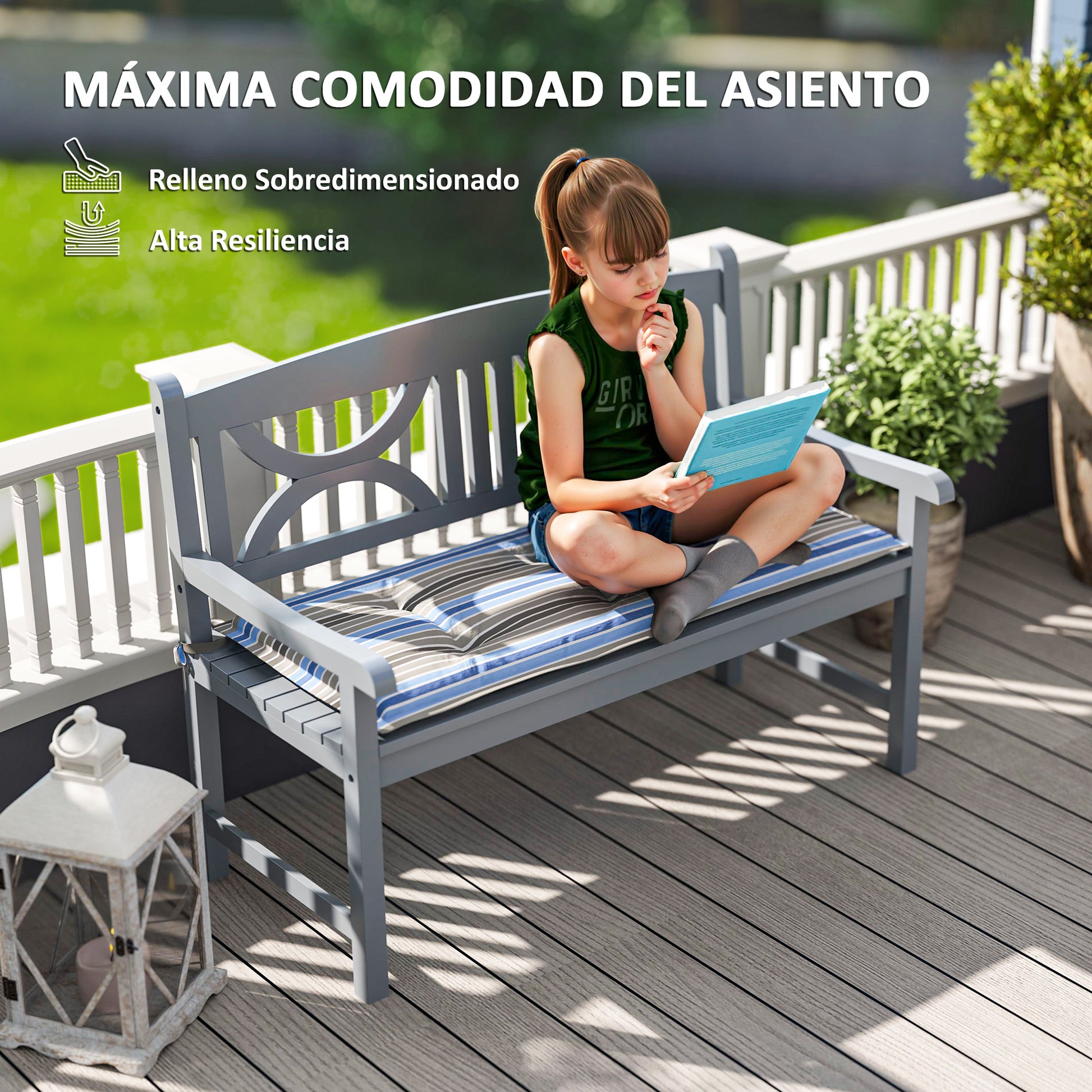 Set of 2 Garden Bench Cushions for 2 Seater Bench 120x50x5 cm Rectangular Cushions for Indoor and Outdoor Waterproof with Thick Filling and Multicolor Stripes Tie Strings