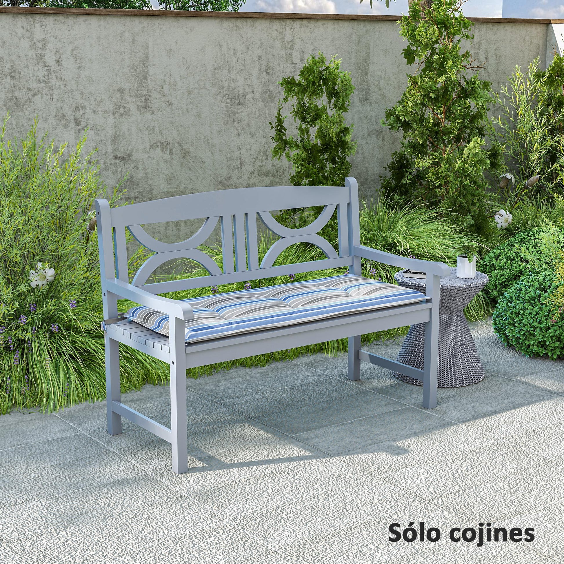 Set of 2 Garden Bench Cushions for 2 Seater Bench 120x50x5 cm Rectangular Cushions for Indoor and Outdoor Waterproof with Thick Filling and Multicolor Stripes Tie Strings