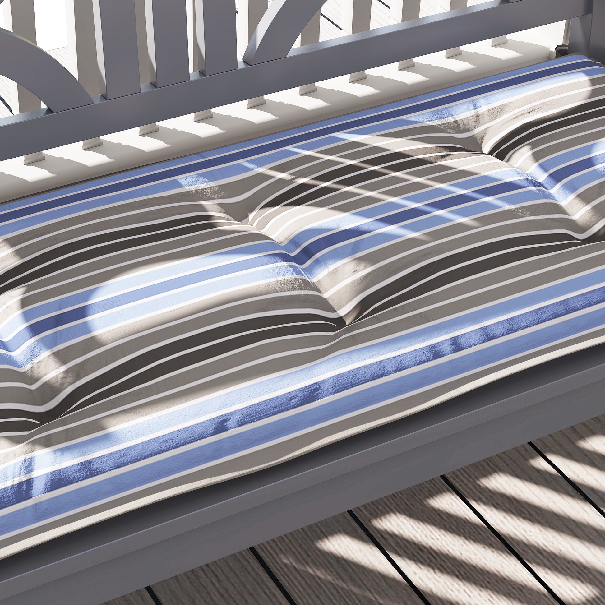 Set of 2 Garden Bench Cushions for 2 Seater Bench 120x50x5 cm Rectangular Cushions for Indoor and Outdoor Waterproof with Thick Filling and Multicolor Stripes Tie Strings